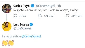 Puyol muestra "todo" su "apoyo" a Messi y Luis Suárez aplaude sus palabras