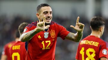 Limassol (Cyprus), 16/11/2023.- Joselu of Spain celebrates after scoring the -03 goal during the UEFA EURO 2024 Group A qualification match between Cyprus and Spain in Limassol, Cyprus, 16 November 2023. (Chipre, España) EFE/EPA/CHARA SAVVIDES
