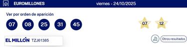 Euromillones: comprobar los resultados del sorteo de hoy, viernes 24 de octubre