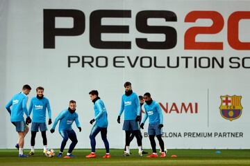 Messi entrena con el Barcelona antes del Clásico