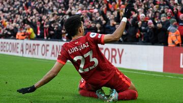 Luis D&iacute;az en un partido del Liverpool en Premier League