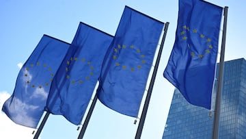 European Union flags flutter on the day European Central Bank (ECB) President Christine Lagarde speaks to reporters following the Governing Council's monetary policy meeting in Frankfurt, Germany September 12, 2024. REUTERS/Jana Rodenbusch