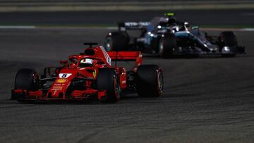 Vettel y Bottas en el GP de Bahr&eacute;in de F1 2018. 