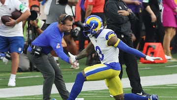 Sean McVay y Odell Beckham Jr festejan en el SUper Bowl LVI.