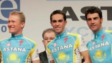 Vinokourov, Contador y Pereiro.
