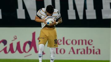 Leonardo Suarez celebrates his goal 1-1 of Pumas during the round of 16 second leg match between LD Alajuelense and Pumas UNAM as part of the CONCACAF Champions Cup 2025, at Alejandro Morera Soto Stadium on March 13, 2025 in Alajuela, Costa Rica.