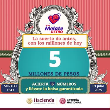 Resultados Melate Retro: números que cayeron hoy y premios del sorteo 1543 | 1 de julio del 2025
