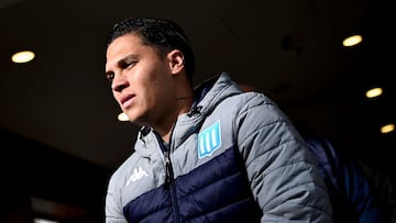 Juan Fernando Quintero previo a un partido de Racing Club.