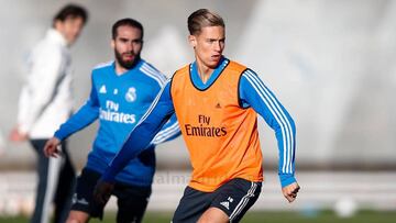 Marcos Llorente, durante el entrenamiento del Real Madrid.