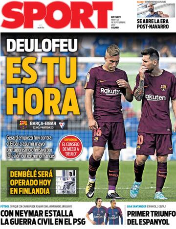 Portada de 'Sport' del martes, 19 de septiembre de 2017.