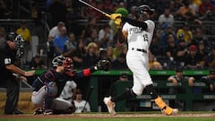 PITTSBURGH, PA - AUGUST 22: Oneil Cruz #15 of the Pittsburgh Pirates hits a solo home run in the fifth inning during the game against the Atlanta Braves at PNC Park on August 22, 2022 in Pittsburgh, Pennsylvania.   Justin Berl/Getty Images/AFP
== FOR NEWSPAPERS, INTERNET, TELCOS & TELEVISION USE ONLY ==