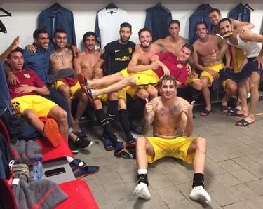 Los jugadores del Atleti lo celebraron en el vestuario
