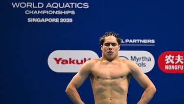 Mexico's diver Osmar Olvera Ibarra competes in the final of the men's 3m springboard diving event during the 2025 World Aquatics Championships in Singapore on August 1, 2025. (Photo by MANAN VATSYAYANA / AFP)