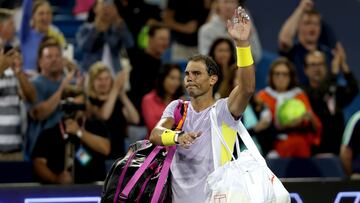 MASON, OHIO - AUGUST 17: Rafael Nadal of Spain acknowledges the crowd as he leaves the court after losing to Borna Coric of Croatia during the Western & Southern Open at Lindner Family Tennis Center on August 17, 2022 in Mason, Ohio. Matthew Stockman/Getty Images/AFP
== FOR NEWSPAPERS, INTERNET, TELCOS & TELEVISION USE ONLY ==