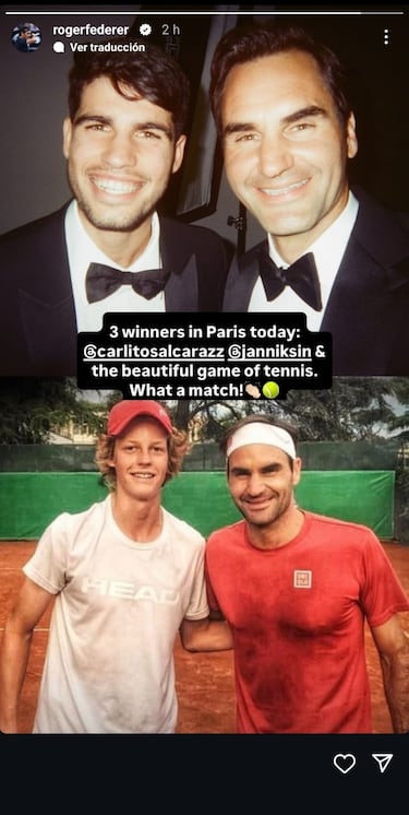 Federer alucina con Alcaraz y Sinner en Roland Garros: “Tres ganadores en París hoy”