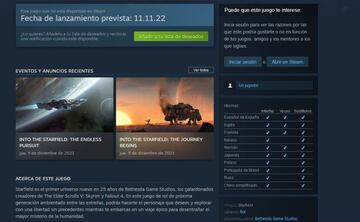 Starfield en Steam.