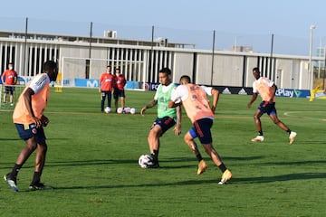 La Selección Colombia continúa trabajando en la sede de la Federación Colombiana de Fútbol en Barranquilla bajo el mando del técnico Reinaldo Rueda. Tras la atención a la prensa, el grupo conformado por jugadores del FPC hizo trabajo en espacio reducido, fútbol y trabajo de arqueros.