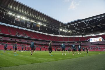 Spain train on the Wembley pitch.