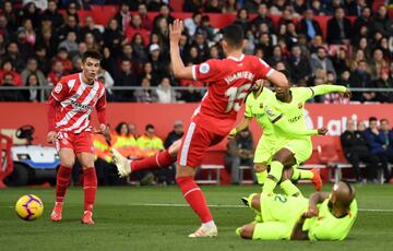 El jugador del Barcelona, Semedo, marca el 0-1 al Girona. 