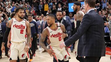 Feb 7, 2020; Salt Lake City, Utah, USA; Portland Trail Blazers guard Damian Lillard (0) yells at the referees after the game against the Utah Jazz at Vivint Smart Home Arena. The Jazz won 117-114. Mandatory Credit: Chris Nicoll-USA TODAY Sports