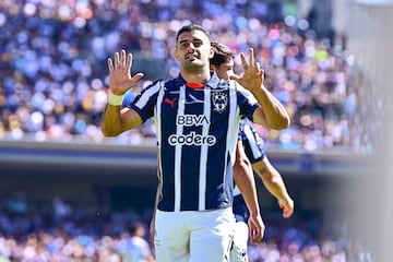  German Berterame celebrates his goal 0-1 of Monterrey during the Quarter final second leg match between Pumas UNAM and Monterrey as part of the Liga BBVA MX, Torneo Apertura 2024 at Olimpico Universitario Stadium on December 01, 2024 in Mexico City, Mexico.