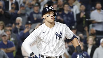 NEW YORK, NEW YORK - SEPTEMBER 22: Aaron Judge #99 of the New York Yankees reacts after being walked by Michael Wacha #52 of the Boston Red Sox (not pictured) during the third inning at Yankee Stadium on September 22, 2022 in the Bronx borough of New York City. Sarah Stier/Getty Images/AFP