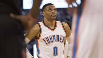 OKLAHOMA CITY, OK - APRIL 21: Russell Westbrook #0 of the Oklahoma City Thunder waits to shoot free throws against the Houston Rockets during the second half of Game Three in the 2017 NBA Playoffs Western Conference Quarterfinals on April 21, 2017 in Oklahoma City, Oklahoma. Oklahoma City defeated Houston 115-113 NOTE TO USER: User expressly acknowledges and agrees that, by downloading and or using this photograph, User is consenting to the terms and conditions of the Getty Images License Agreement. J Pat Carter/Getty Images/AFP
== FOR NEWSPAPERS, INTERNET, TELCOS & TELEVISION USE ONLY ==