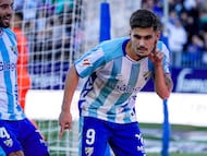 Chupete, tras marcar con el Málaga.