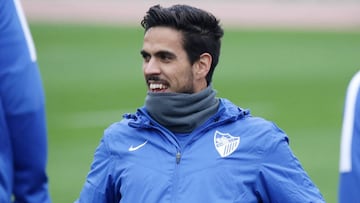 Recio durante el entrenamiento del Málaga