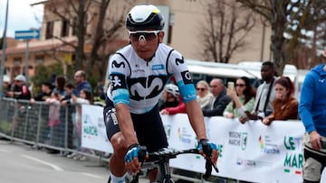 CARTOCETO (Italy), 15/03/2025.- Colombian rider Nairo Quintana of team Movistar Team before the start of the sixth stage of the 60th Tirreno Adriatico cycling race, over 163km from Cartoceto to Frontignano, Italy, 15 March 2025. (Ciclismo, Italia) EFE/EPA/ROBERTO BETTINI