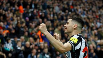 Soccer Football - Premier League - Newcastle United v Fulham - St James Park, Newcastle, Britain - December 16, 2023 Newcastle United's Miguel Almiron celebrates scoring their second goal Action Images via Reuters/Lee Smith NO USE WITH UNAUTHORIZED AUDIO, VIDEO, DATA, FIXTURE LISTS, CLUB/LEAGUE LOGOS OR 'LIVE' SERVICES. ONLINE IN-MATCH USE LIMITED TO 45 IMAGES, NO VIDEO EMULATION. NO USE IN BETTING, GAMES OR SINGLE CLUB/LEAGUE/PLAYER PUBLICATIONS.