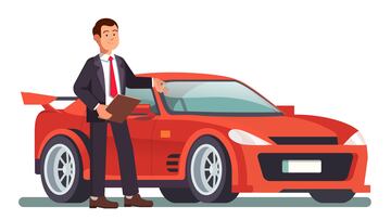 Car dealer showing a new red sports auto