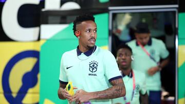 LUSAIL CITY, QATAR - NOVEMBER 24: Eder Militao of Brazil arrives at the stadium prior to the FIFA World Cup Qatar 2022 Group G match between Brazil and Serbia at Lusail Stadium on November 24, 2022 in Lusail City, Qatar. (Photo by Hector Vivas - FIFA/FIFA via Getty Images)