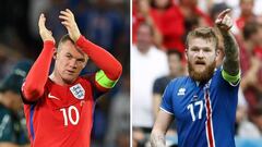 England&#039;s captain and forward Wayne Rooney (L) and Iceland&#039;s midfielder Aron Gunnarsson