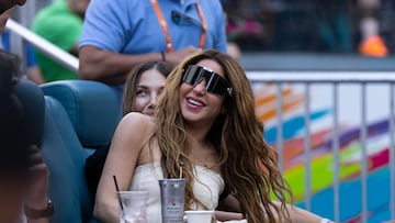MIAMI GARDENS, FLORIDA - MARCH 31: Singer-songwriter Shakira attends the men's final of the Miami Open between Grigor Dimitrov of Bulgaria and Jannik Sinner of Italy at Hard Rock Stadium on March 31, 2024 in Miami Gardens, Florida.   Brennan Asplen/Getty Images/AFP (Photo by Brennan Asplen / GETTY IMAGES NORTH AMERICA / Getty Images via AFP)