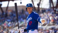 Mar 13, 2024; Phoenix, Arizona, USA; Los Angeles Dodgers designated hitter Shohei Ohtani against the Seattle Mariners during a spring training game at Camelback Ranch-Glendale. Mandatory Credit: Mark J. Rebilas-USA TODAY Sports