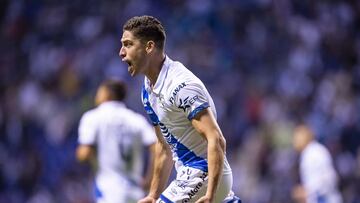 Santiago Ormeno celebrates his goal 1-0 of Puebla during the game Puebla vs Santos, corresponding to second leg match Semifinal of the Torneo Clausura Guard1anes 2021 of the Liga BBVA MX, at Cuauhtemoc Stadium, on May 23, 2021.
<br><br>
