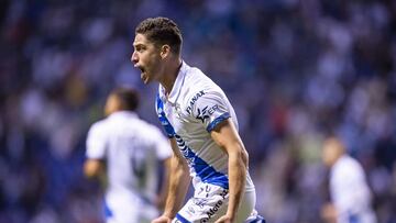    Santiago Ormeno celebrates his goal 1-0 of Puebla during the game Puebla vs Santos, corresponding to second leg match Semifinal of the Torneo Clausura Guard1anes 2021 of the Liga BBVA MX, at Cuauhtemoc Stadium, on May 23, 2021.
 
 &lt;br&gt;&lt;br&gt;
