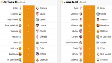LaLiga Santander: horarios de los partidos de las jornadas 33 y 34