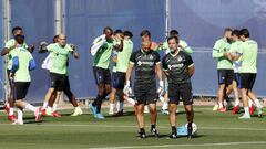 Quique Flores, en un entrenamiento del Getafe.