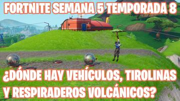 Fortnite Battle Royale - Desafío de la Semana 5 de la Temporada 8: Usa un respiradero volcánico, una tirolina y un vehículo en la misma partida