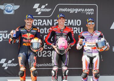 Aleix Espargaró, Jack Miller y Jorge Martín en el podio del Gran Premio de España.