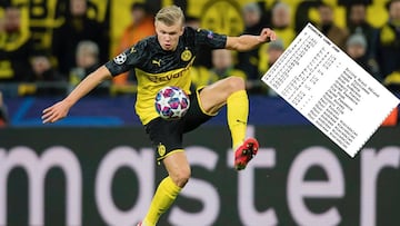 Erling Braut Haaland controla un bal&oacute;n durante el partido de ida de octavos de final de la Champions League entre el Borussia Dortmund y el Par&iacute;s Saint-Germain.