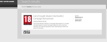 Call of Duty: Modern Warfare 2 Remastered, registrado por PEGI
