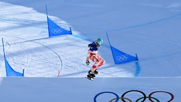 Milano Cortina 2026 Olympics - Snowboard - Men's Snowboard Cross Seeding Run 1 - Livigno Snow Park, Livigno, Italy - February 12, 2026. Lucas Eguibar Breton of Spain in action REUTERS/Dylan Martinez