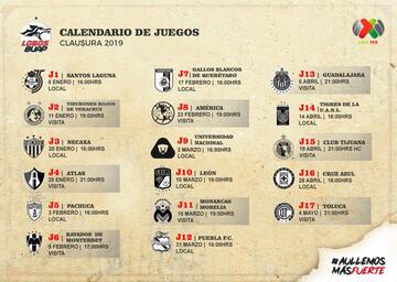 Conoce el calendario del Clausura 2019 equipo por equipo