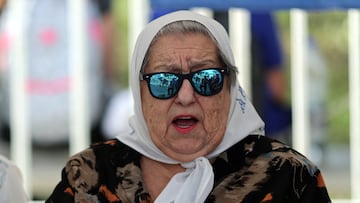 FILE PHOTO: Hebe de Bonafini, co-founder of the human rights group Mothers of Plaza de Mayo, speaks during their last 24-hour Resistance March, at Plaza de Mayo, in Buenos Aires November 30, 2019. REUTERS/Agustin Marcarian/File Photo