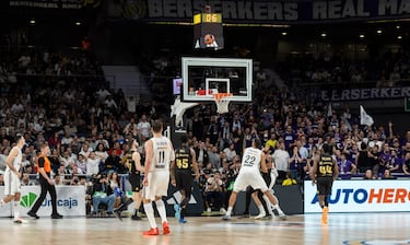 Hezonja salta en el último segundo para lanzar y anotar el triple que da la victoria al Real Madrid ante el Baskonia en la Euroliga.