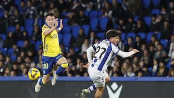 Momento del partido de LaLiga EA Sports entre la Real Sociedad y Las Palmas.