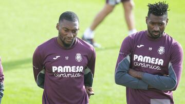 Ekambi y Anguissa, durante un entrenamiento del Villarreal.
